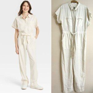 New Universal Thread Short Sleeve Cotton Belted Boilersuit in Off White, Size 12